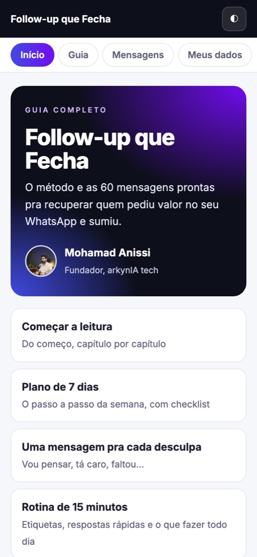 Tela inicial do app do guia no celular